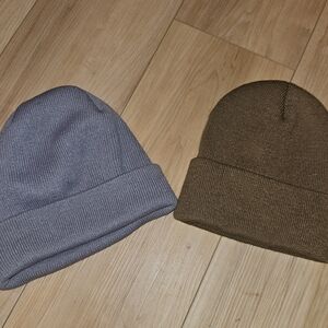 Stylish Gray and Brown Knit Beanie Set Of 2